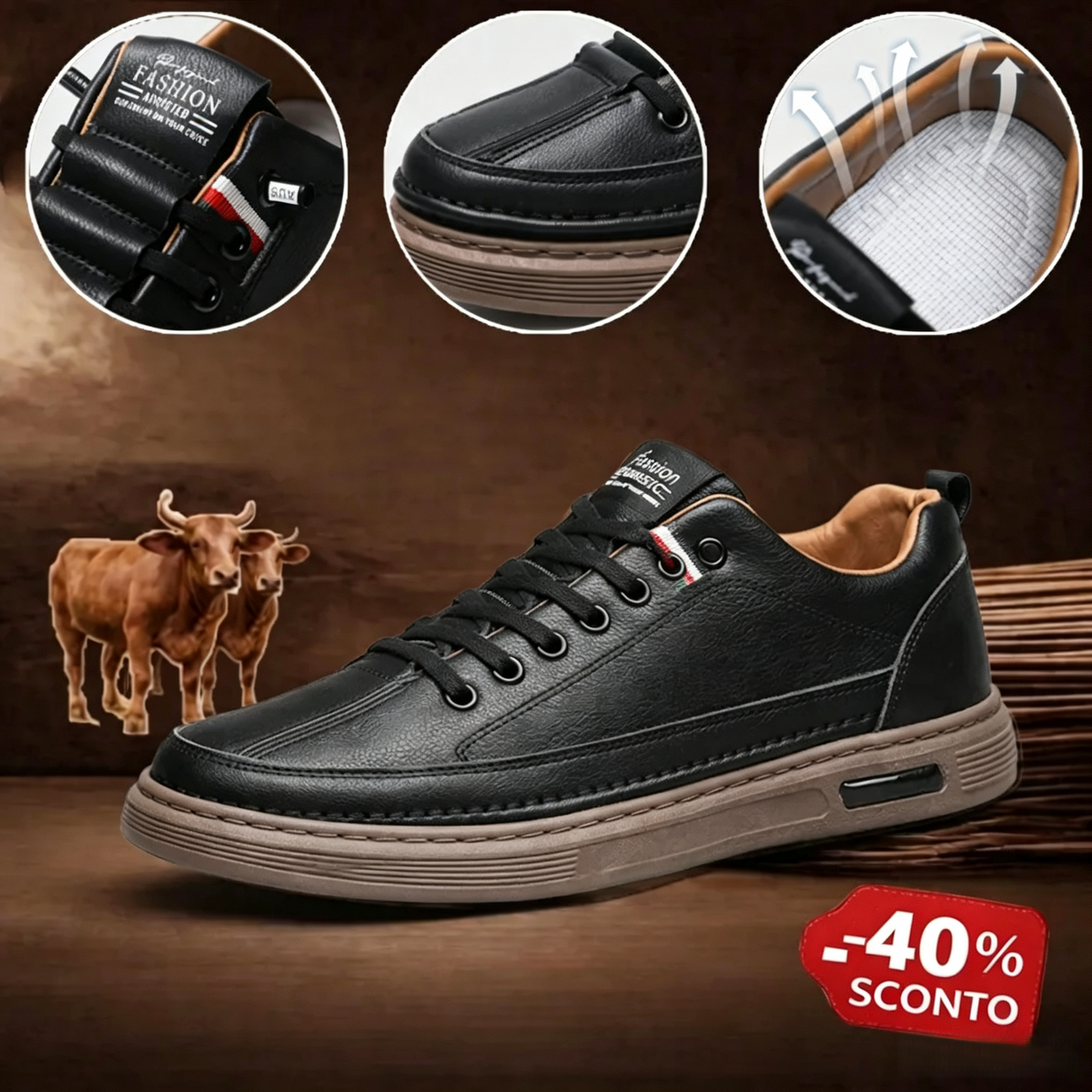 ⏰30% de desconto hoje - Não perca! ✅ Sapatos casuais em pele de bovino de flor integral 🚶♂️➡️ Suporte para o arco do pé - alivia as dores nos pés
