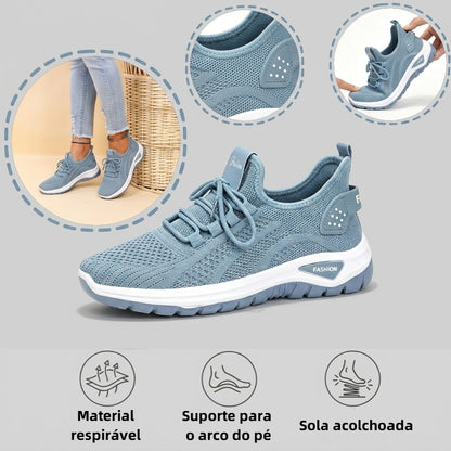 ⏰30% de desconto hoje - Não perca! ✅ Ténis desportivos respiráveis e com amortecimento 🔵 Macios e confortáveis - Oferecem um excelente suporte 🦶 Aliviam as dores nos pés