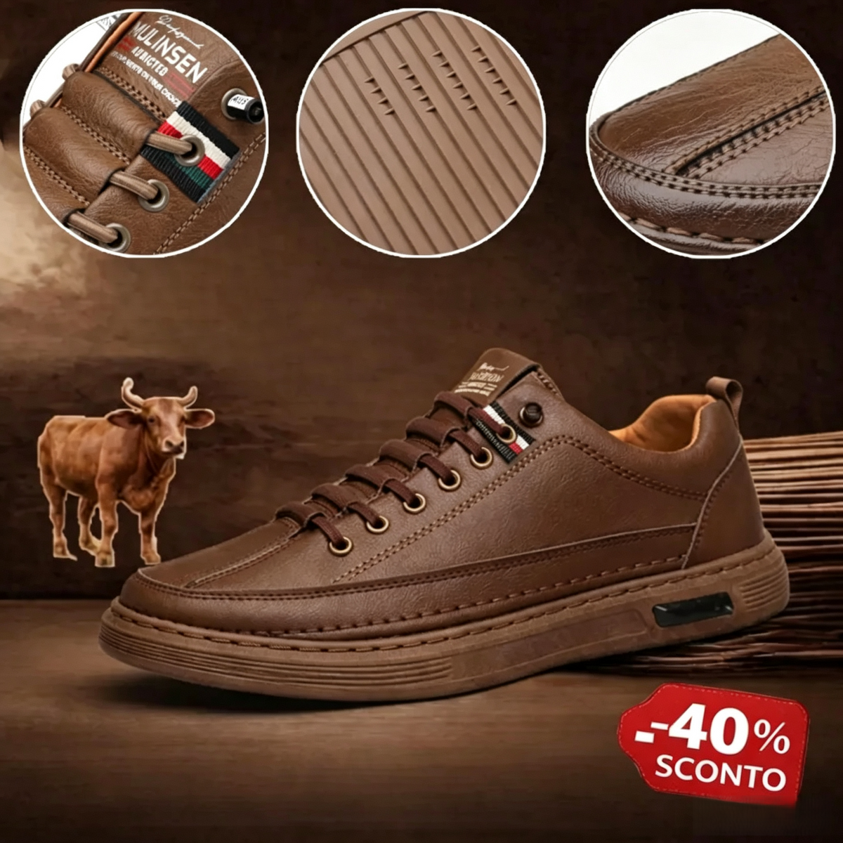 ⏰30% de desconto hoje - Não perca! ✅ Sapatos casuais em pele de bovino de flor integral 🚶‍♂️‍➡️ Suporte para o arco do pé - alivia as dores nos pés
