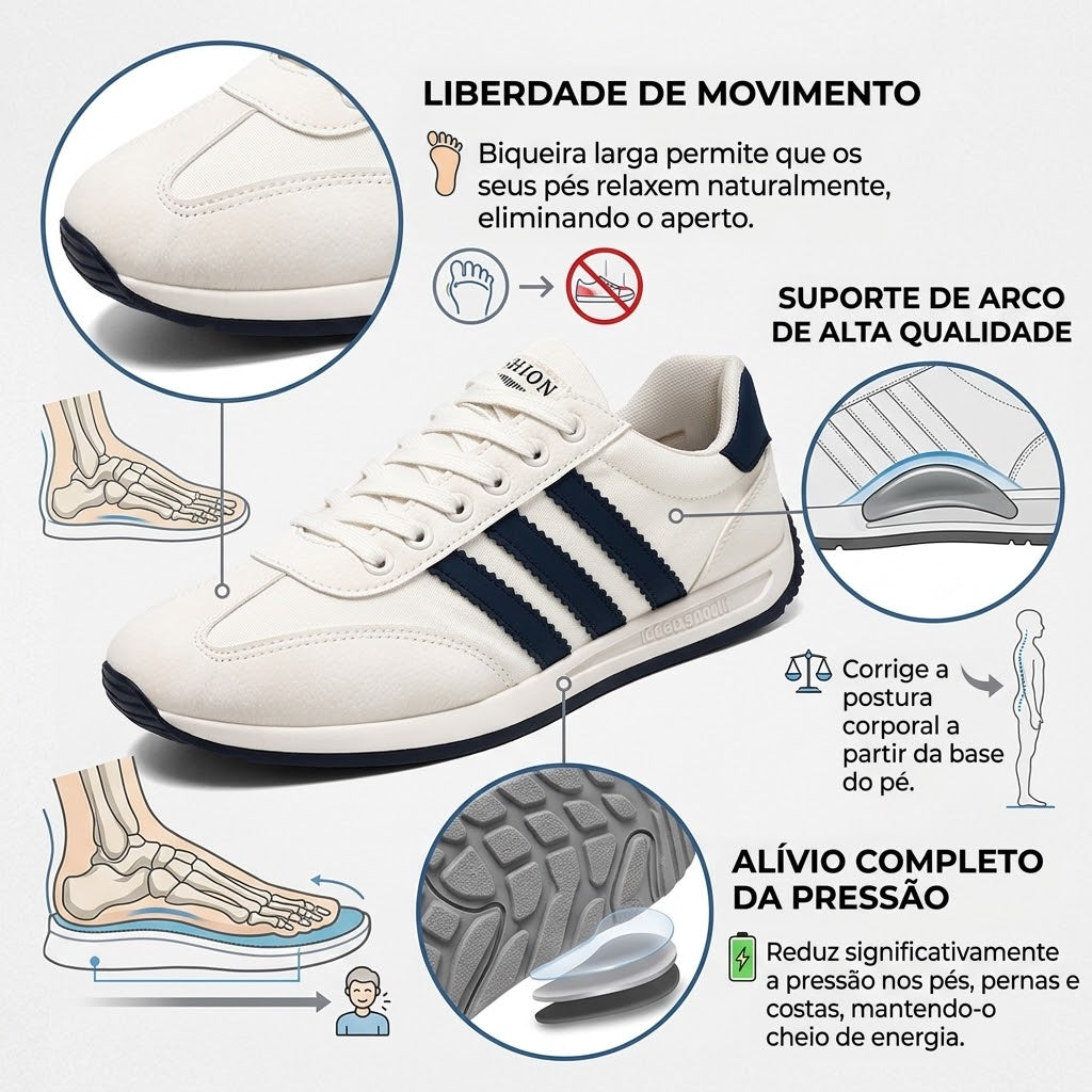 ⏰30% de desconto hoje - Não perca! ✅ Sapatilhas casuais desportivas de marca 🚶‍♂️‍➡️ Suporte para o arco do pé - Alivia as dores nos pés