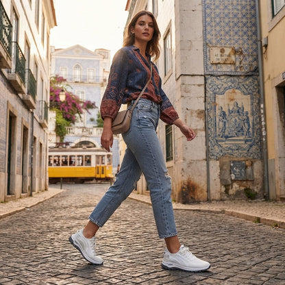 ⏰30% de desconto hoje - Não perca! ✅ Ténis desportivos respiráveis e com amortecimento 🔵 Macios e confortáveis - Oferecem um excelente suporte 🦶 Aliviam as dores nos pés